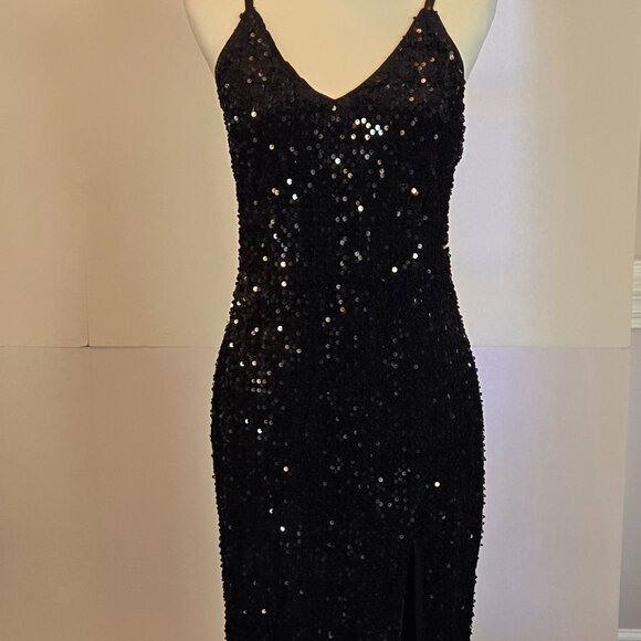 SIMPLEE Women Evening Dress, Sexy V Neck, Bodycon, Sequin, w/ Slit Sz: XL Black - Picture 12 of 14